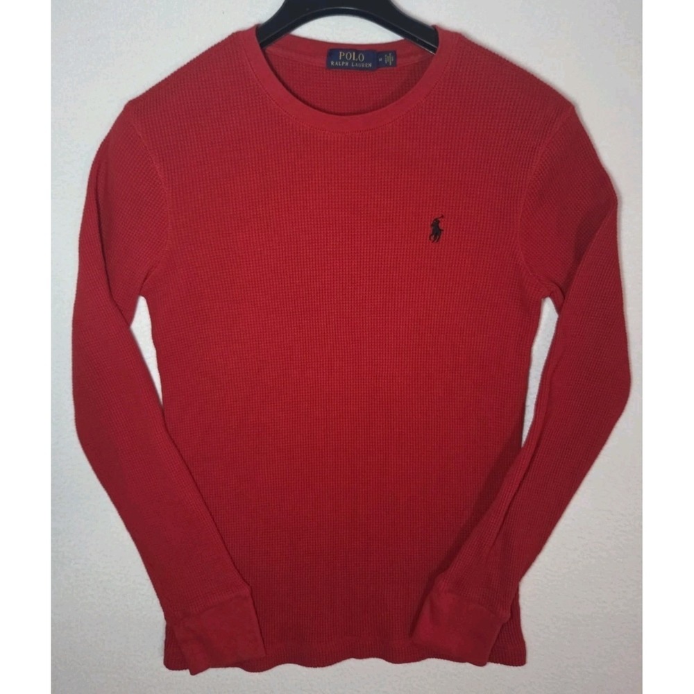Polo Ralph Lauren Waffle Knit Thermal Long Sleeve Shirt Mens Red Medium
